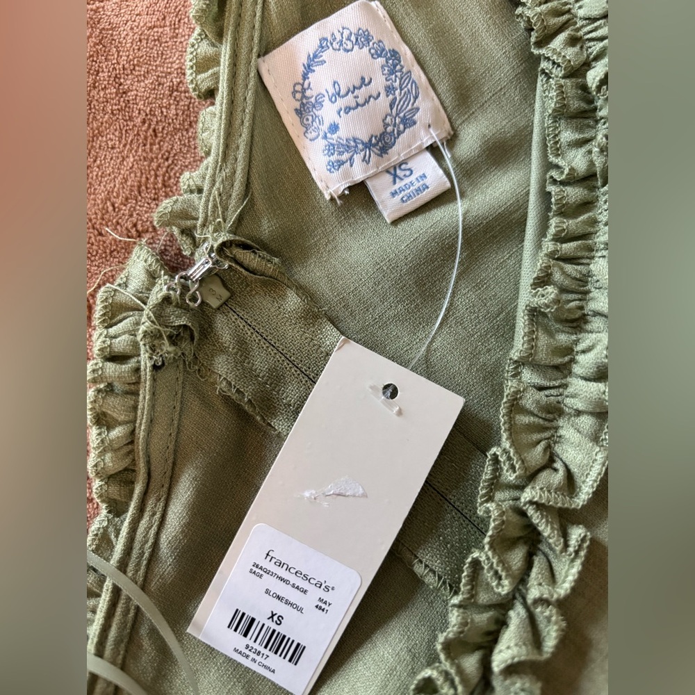 Olive Green Ruffled Top - XS